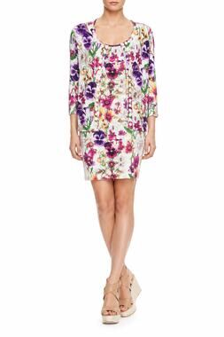 Grayse Panel Tank Dress Set Womens M Beaded Cardigan Colorful Floral Print 2-PC
